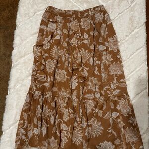 LOFT Floral Brown Midi Skirt
